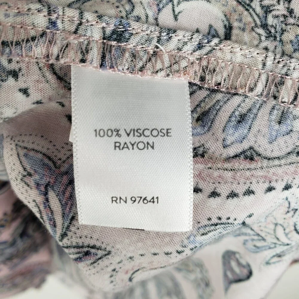 J Jill Relaxed Long Sleeve Piped Paisley Print Top Pink Boho Popover Size Small - Picture 5 of 7